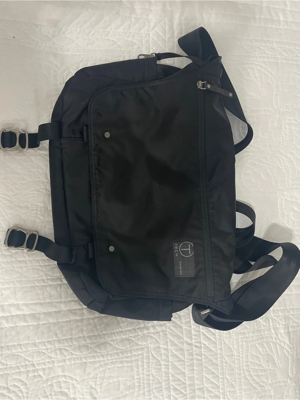 Tumi Black Messenger Bag with Red Interior